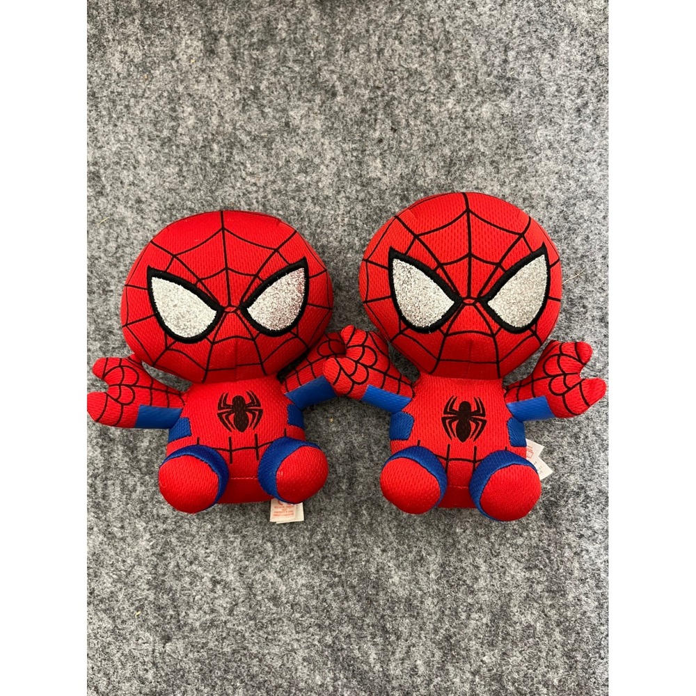 Ty Marvel Spider-Man Plush Beanie Babies Set of 2 Red Blue Glitter Eyes 2022